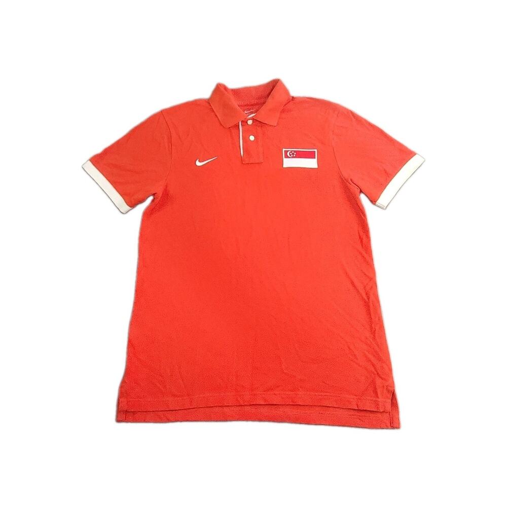 Nike Polo Singapur Sz L Shirt Mens Red Striped Short Sleeve Cotton Golf C20-24